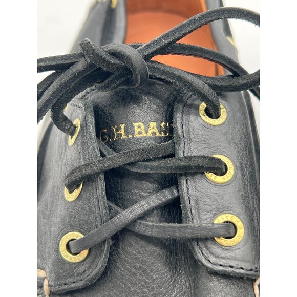 G.H. Bass Mens Black Bgaters Boat Shoes Size 9 Leather Upper With White Outsole - Picture 9 of 10